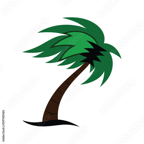 windswept palm tree in tropical storm