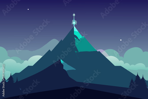 fantasy nighttime mountaintop with glowing runes 