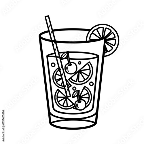 Glass of lemonade with ice and fruit slices for refreshment
