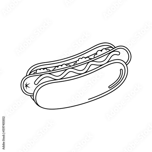 Hot dog with mustard and relish on bun for fast food meals