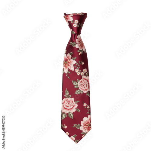 Elegant burgundy tie with delicate floral embroidery