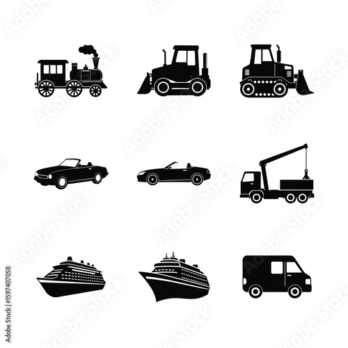 Vehicle Transport Silhouette Icon Set 3