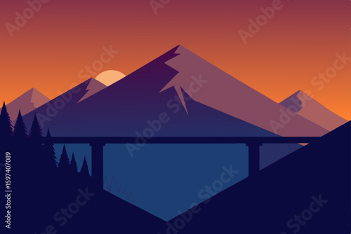 flat vector illustration of a mountain bridge 