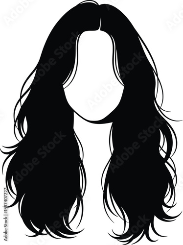 Vector art of silhouette of a womans long wavy hair isolated on white isolated on transparent background