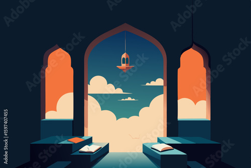 floating monastery living room with clouds driftin.svg