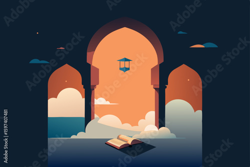 floating monastery living room with clouds 