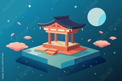 floating shrine living room on a drifting lotus 