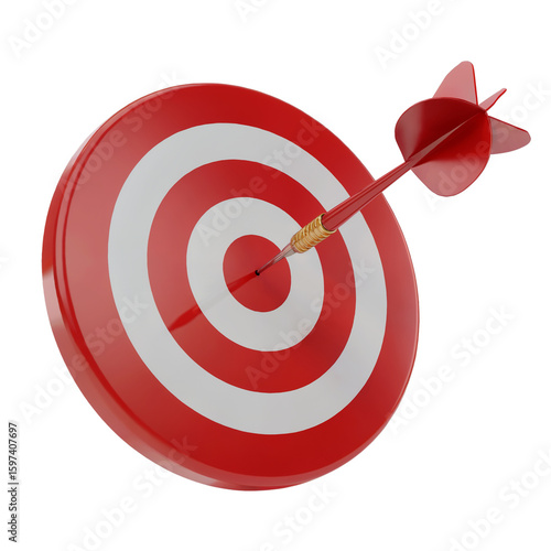3D Cartoon Dart Arrow Hitting Target Icon in Plastic Style Isolated on White Background