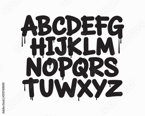 A black and white image of the alphabet in a dripping graffiti style font from a to z uppercase