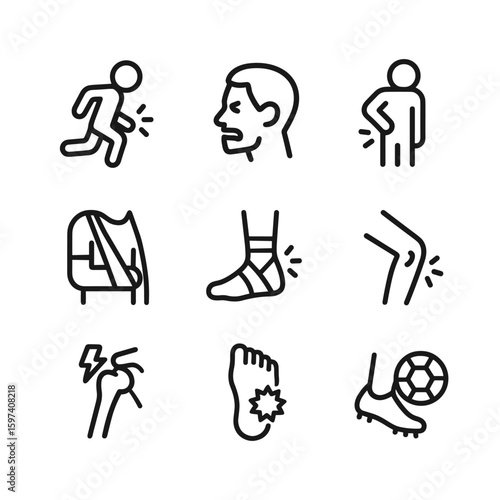 Physical therapy and sports medicine vector icons. Outline symbols. Line design