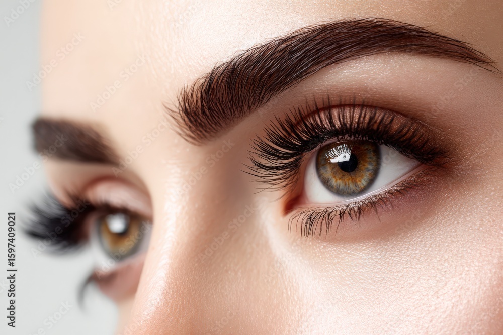 Obraz premium Closeup of a womans striking blue eye with elegant eyelashes