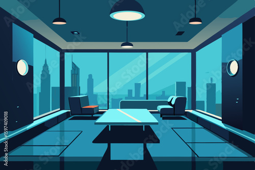 futuristic penthouse living room with glass walls .svg