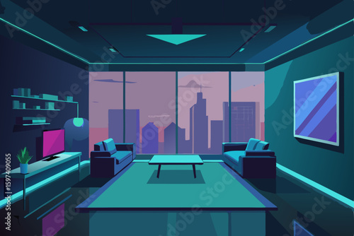 futuristic smart living room with ambient lighting 