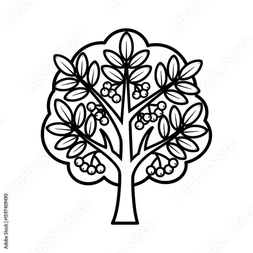 Stylish outline tree with branches and leaves for outdoor decor