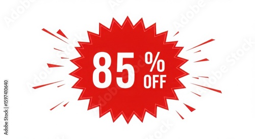 Explosive red starburst graphic announcing eighty five percent off sale
