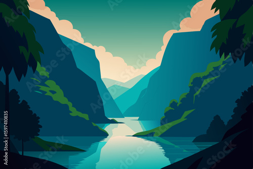 hidden lagoon surrounded by cliffs and lush greene.svg