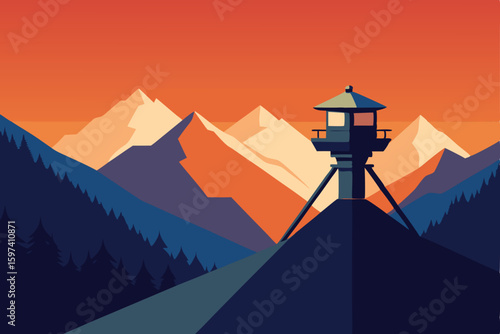 high altitude lookout with binoculars and panorami