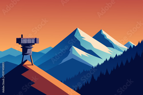 high altitude lookout with binoculars and panorami