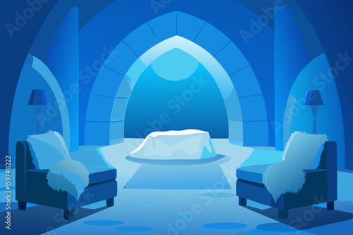 ice hotel living room carved from crystal clear 