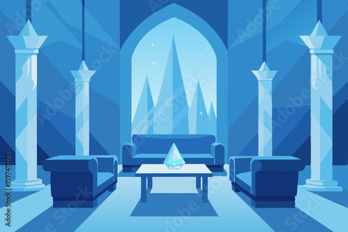 ice palace living room with shimmering crystal 