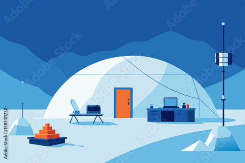 icy arctic research station living room with therm.svg