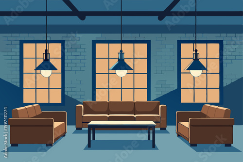 industrial loft living room with leather couches 