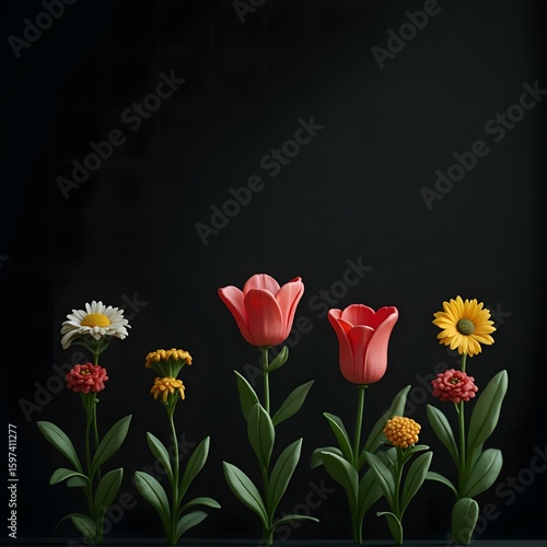 Flower Arrangement on Black Background