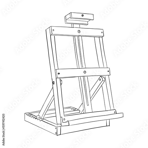 Wooden easel vector sketch line art hand drawn illustration 