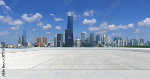 Photography Empty concrete plaza with kuala lumpur city skyline background