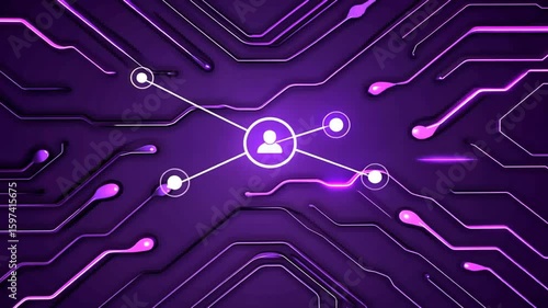 Abstract digital network connections with user icon on purple