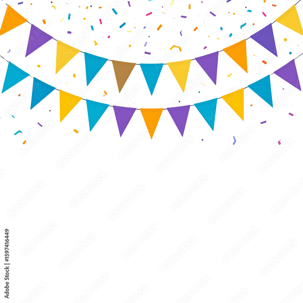 Obraz premium A happy birthday celebration background featuring a colorful seamless pattern of festive flag bunting, perfect for party banners and holiday decorations