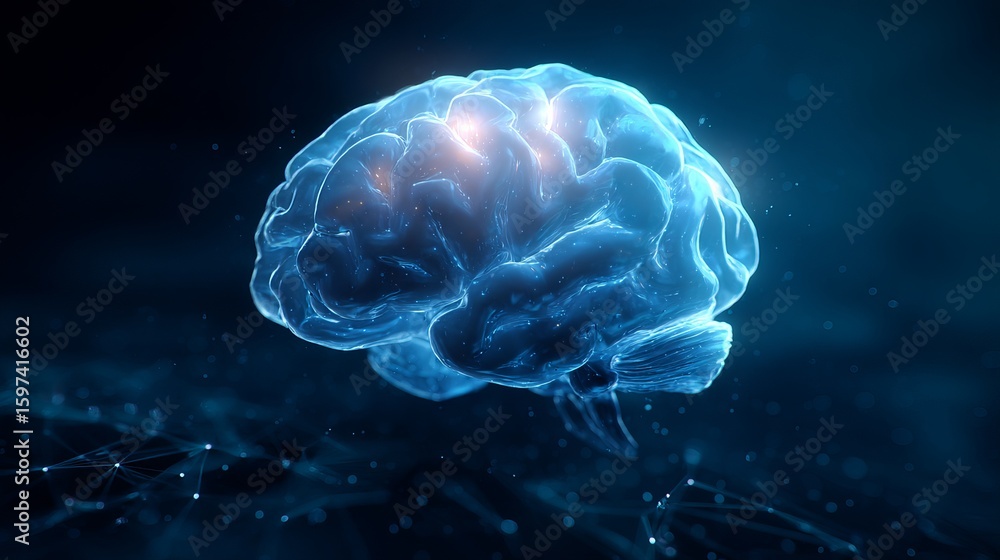 Fototapeta premium Glowing Human Brain: Neural Network, Artificial Intelligence, Cognitive Science Concept