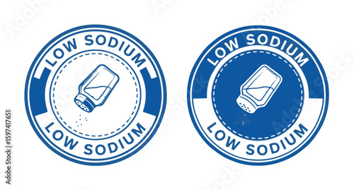 Low sodium stamp, salt shaker icon on white background