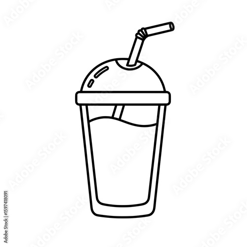 line art of a soft drink in a glass with a lid and straw