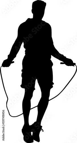 Man jumping rope exercise silhouette vector