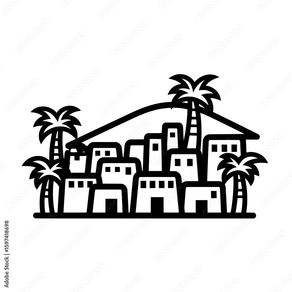 Obraz premium Scenic mountain village with palm trees and houses
