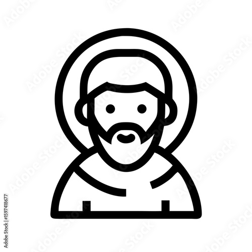 Icon of a saint, a simple graphic illustration showing religious figure with halo. Religious icon displays faith and spirituality. Icon of a saint as visual element in a religious studies project.