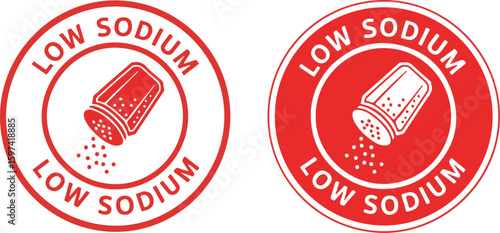 Low Sodium label icon with salt shaker on white background