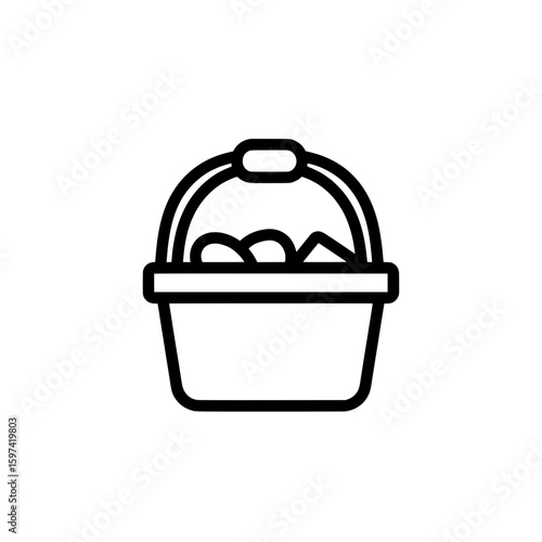 Line art basket filled with bread for bakery and food packaging