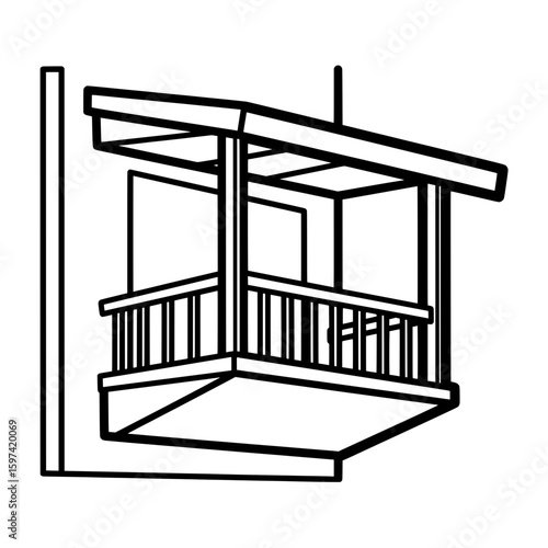 Modern house balcony with railing and roof elements