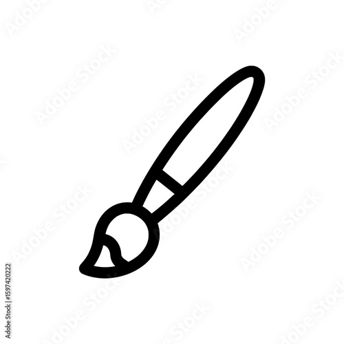 Outline of a paintbrush with a wooden handle and bristles