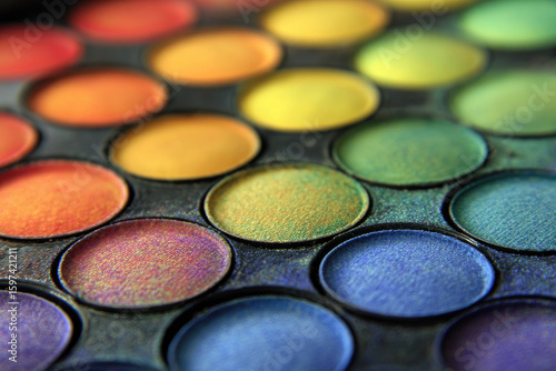Wallpaper Mural Colorful makeup palette with empty neutral pans vibrant eyeshadow shades metallic finish closeup beauty product creative cosmetic arrangement artistic cheerful mood Torontodigital.ca