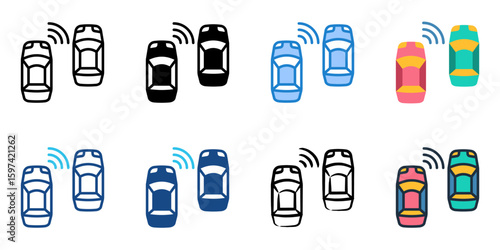 Radar Cruise Control icon set multiple style collection 
