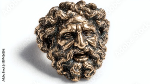 Bronze Roman Style Bearded Face Sculpture Head on White Background
