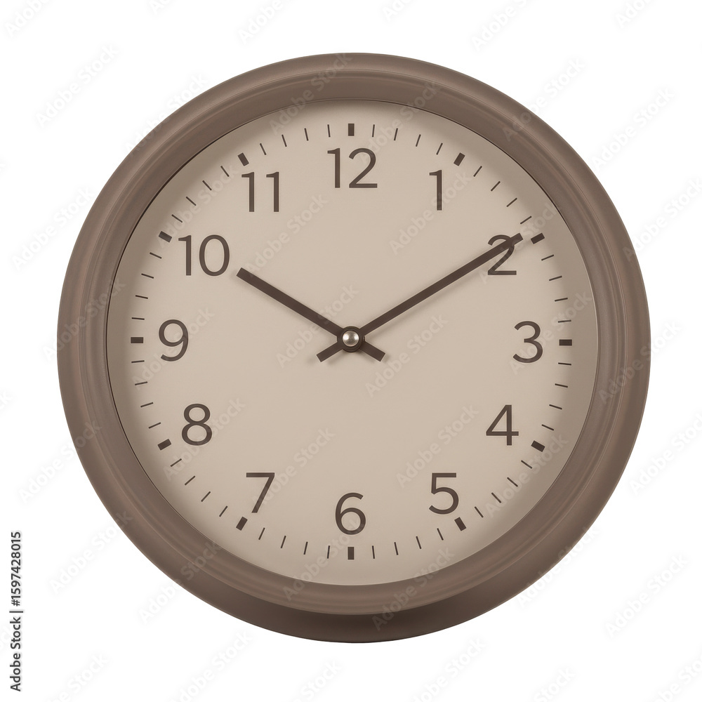 Classic wall clock displaying time with neutral background, ideal for home or office decor Classic wall clock displaying time with neutral background, ideal for home or office decor