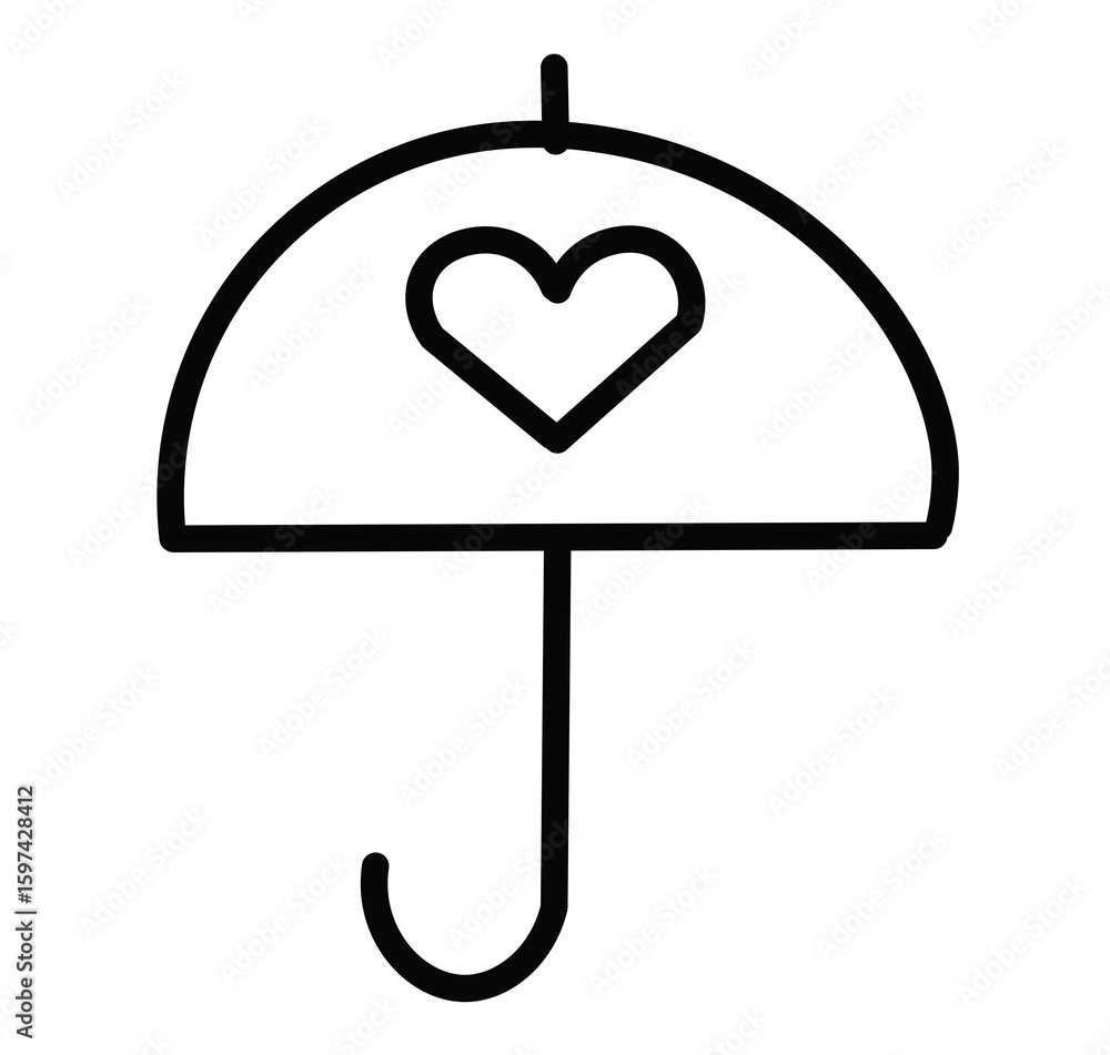 Fototapeta premium umbrella with heart icon on white background