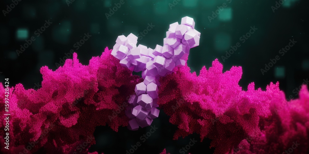 Obraz premium Serotonin System Complexity Concept. Abstract Representation of Antibody Structure on Colorful Background for Scientific Illustration