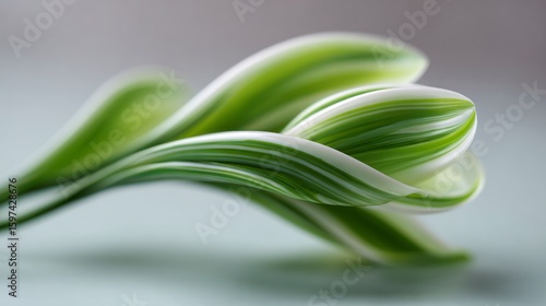 Close up of variegated green and white plant leaves with smooth curves