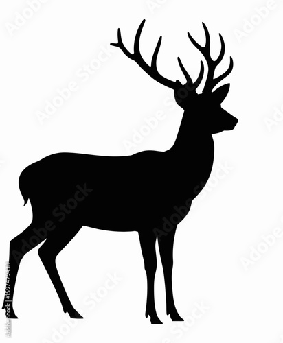 Majestic stag silhouette standing proudly isolated on white background