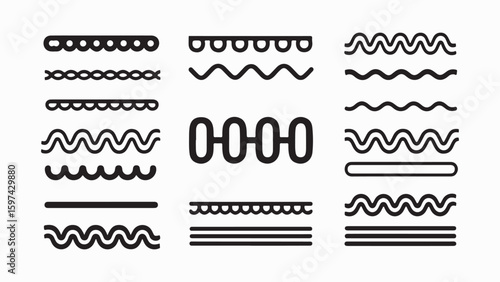 Collection of various black line borders and dividers with different patterns on a white background